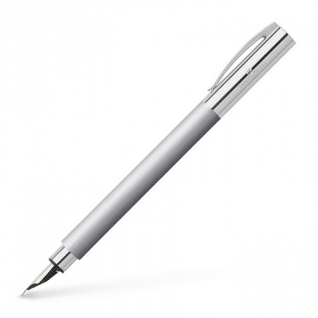 Ambition Stainless Steel Fountain Pen with Chrome Metal Grip, Medium, Silver